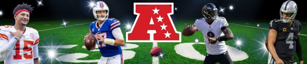 AFC logo, Patrick Mahomes, Josh Allen, Lamar Jackson, and Derek Carr