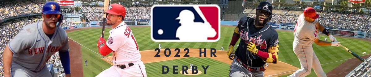MLB logo,2022 HR Derby, Pete Alonso, Kyle Schwarber, Ronald Acuna Jr., and Albert Pujols