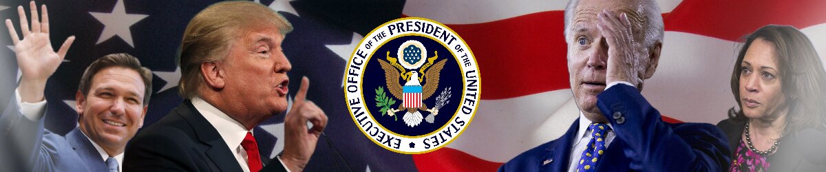 US Presidential Seal, Donald Trump, Joe Biden, Kamala Harris, American flag
