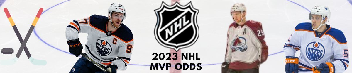 NHL logo, 2023 NHL MVP Odds, Connor McDavid, Nathan MacKinnon, and Leon Draisaitl