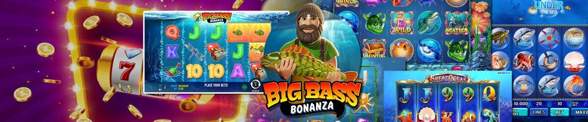 Big Bass Bonanza graphic centered, Images of different fish themed slots