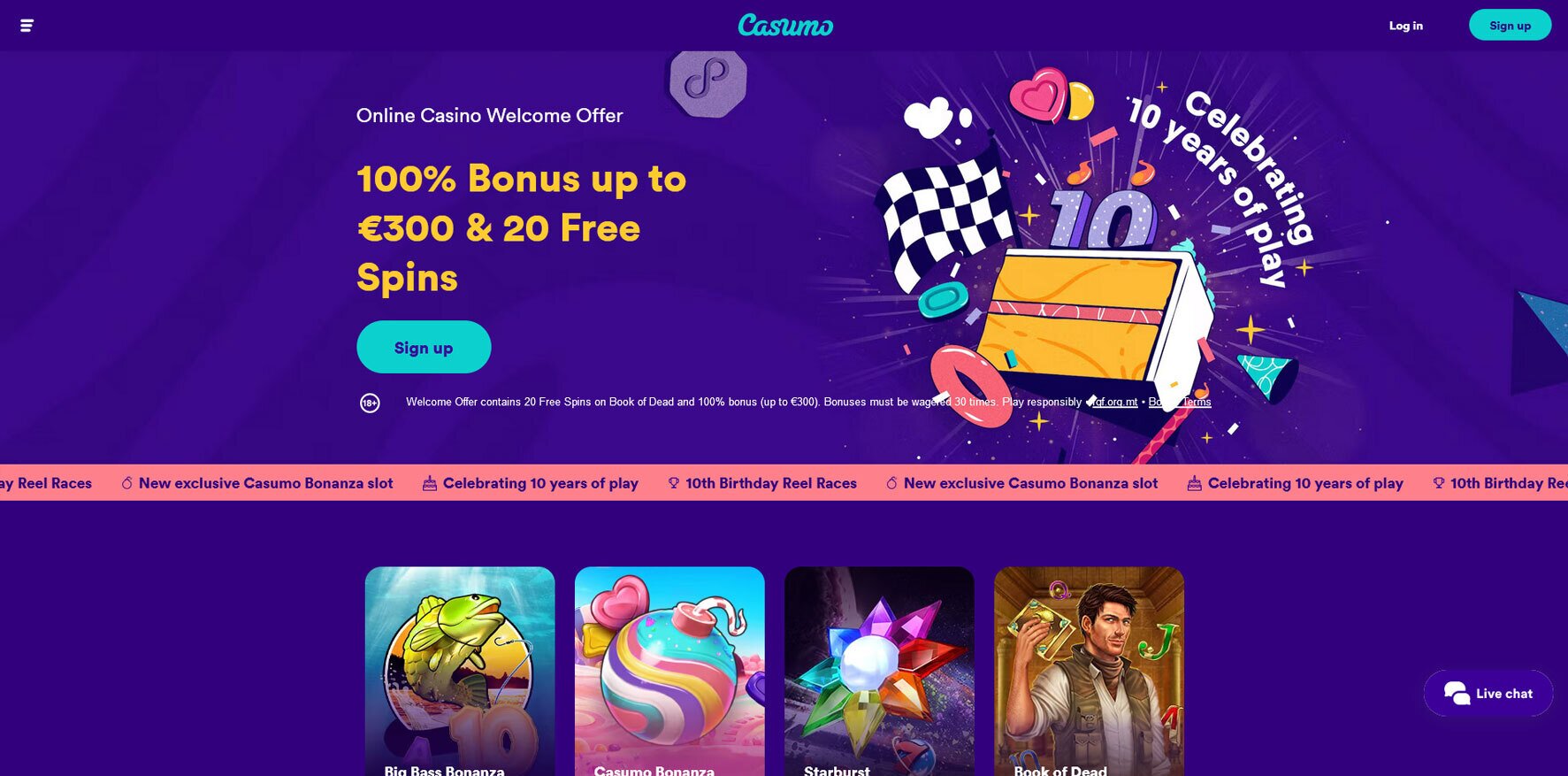 Homepage of Casumo Casino