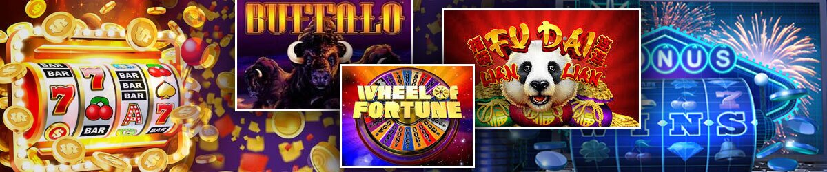 Good casino slots, image of Wheel of Fortune, Buffalo, and Fu Dai with slots imagery