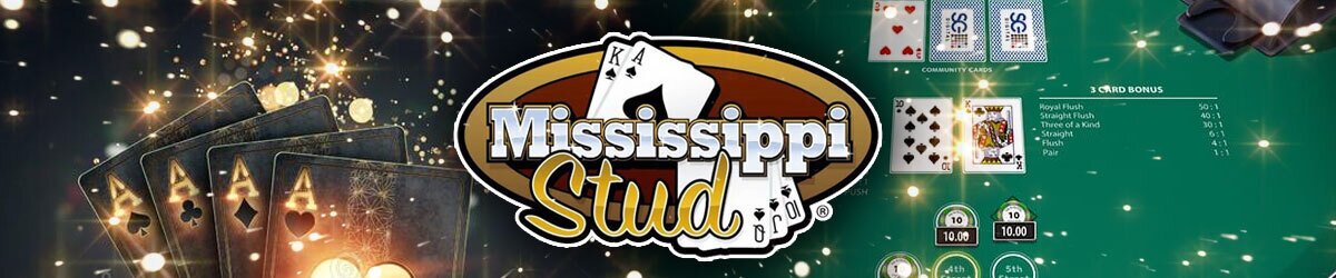 Mississippi Stud graphic centered with poker/gambling imagery