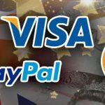 Storbritanniens flagga med kreditkortsalternativ som Visa, PayPal, Bitcoin med brittisk valuta