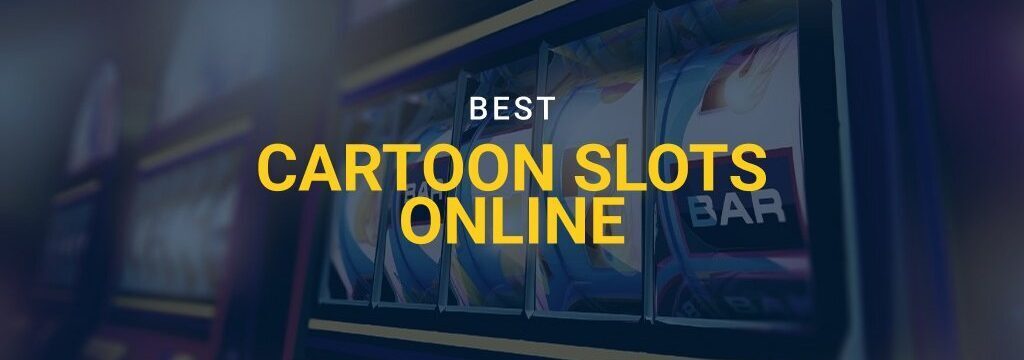 Online slot machine reels spinning with cartoon-style graphics, overlaid with “Best Cartoon Slots Online” text and GamblingSites.com branding.