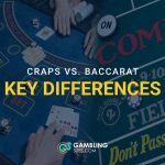 Overlapping casino card game and craps tables with text reading “Craps vs. Baccarat: Key Differences.”