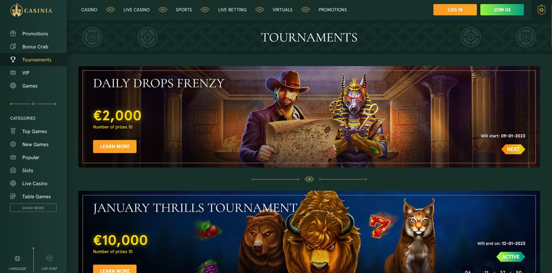 casinia casino games