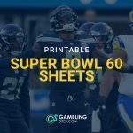 Printable Super Bowl 60 squares graphic featuring NFL players facing off, with GamblingSites.com branding