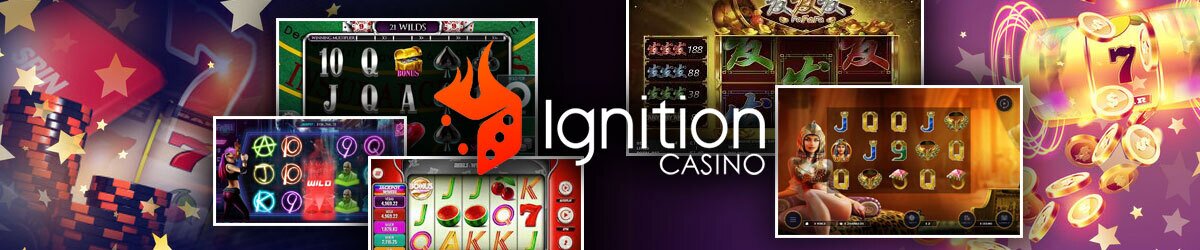 Ignition Casino logo centered with popular slots from Ignition Casino