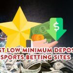 Best Low Minimum Deposit Sports Betting Sites text, Collage of sports players in left with odds with betting graphics, money, and bank on right