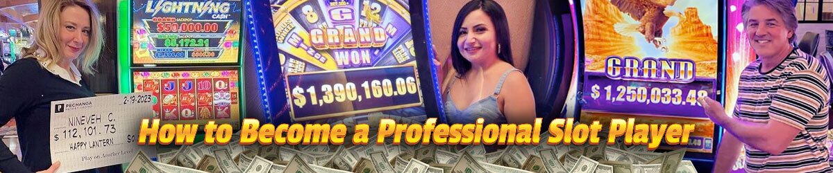 How to Become a Professional Slot Plyer text with happy people next to slot machines