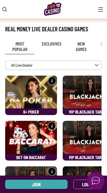 cafe casino mobile live dealer