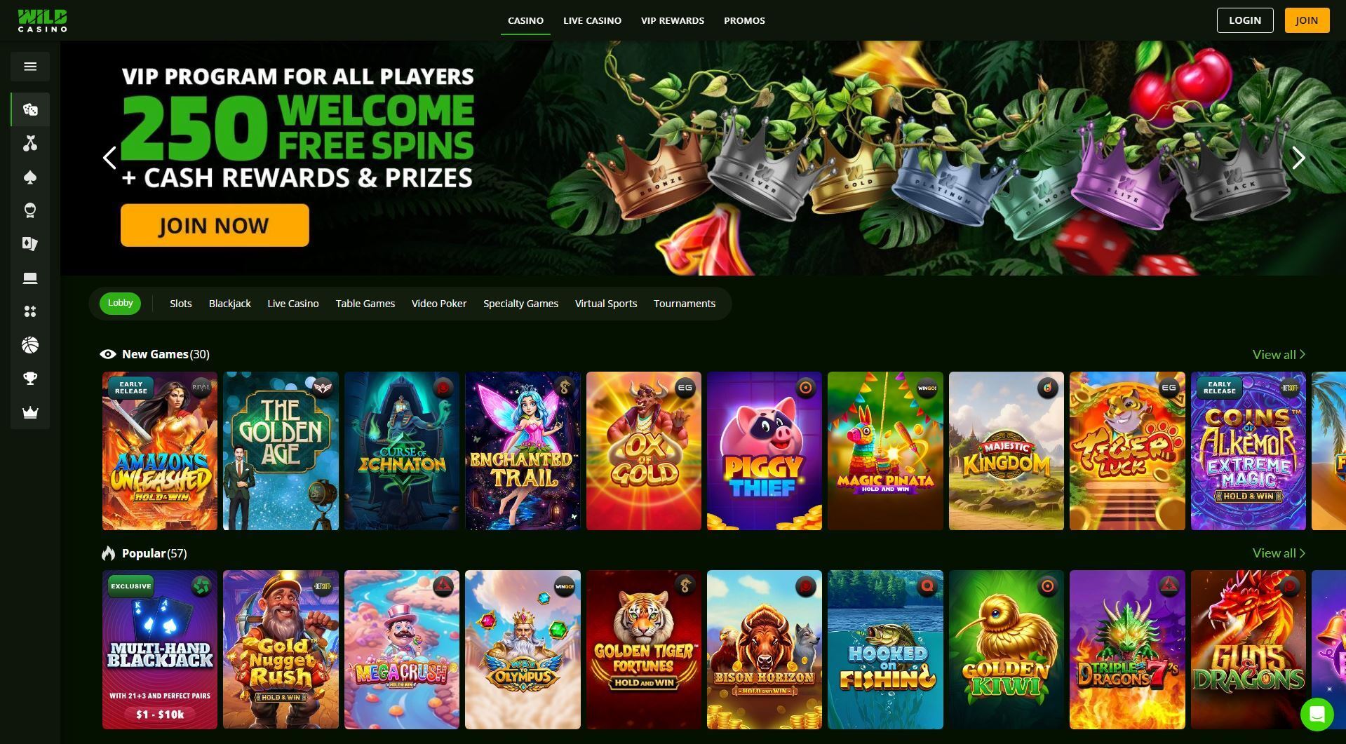 wild casino homepage
