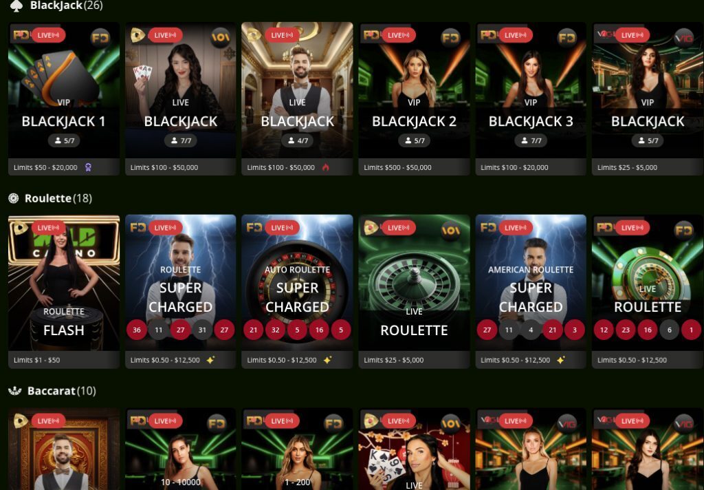 Wild Casino Live Dealer Page Screenshot