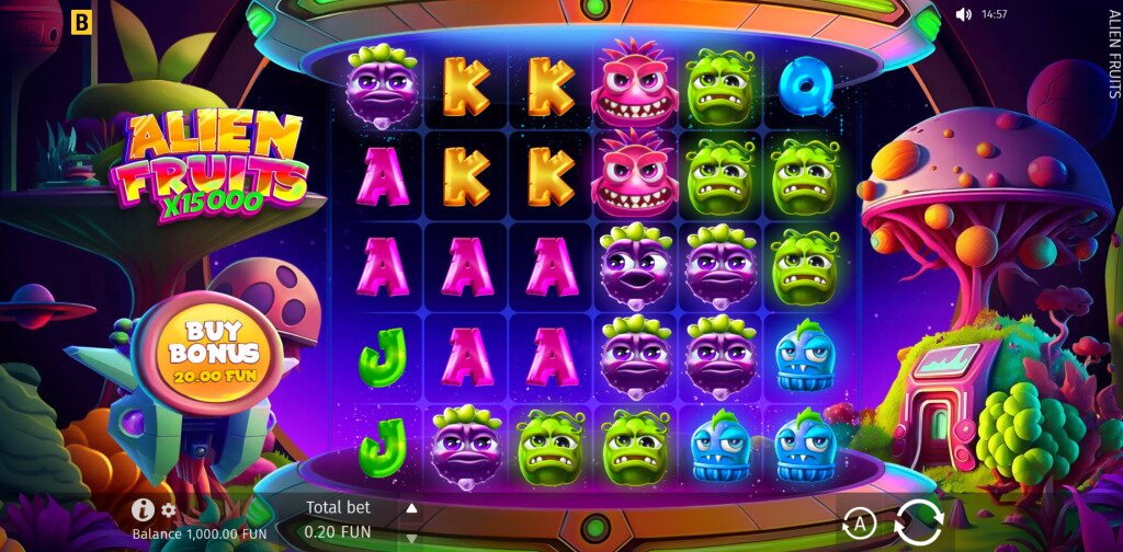 Screenshot of the Alien Fruits slot machine from BGaming