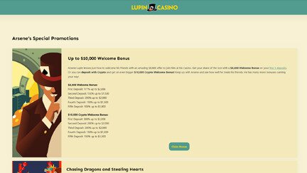 Lupin Casino promotions page screen shot