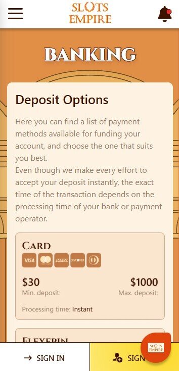 slots empire banking