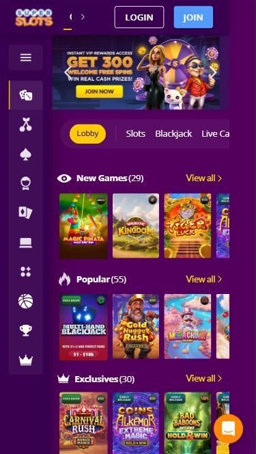 super slots mobile home page