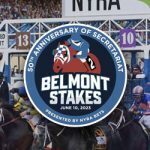 2023 Belmont Stakes Odds with generic horses racing out of their stalls in background