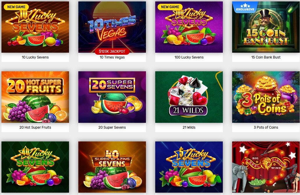 Bovada Games page screenshot