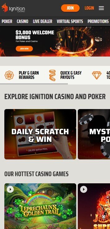 Ignition Casino Homepage on mobile