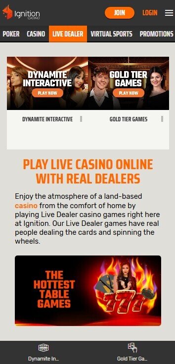 ignition casino live casino mobile