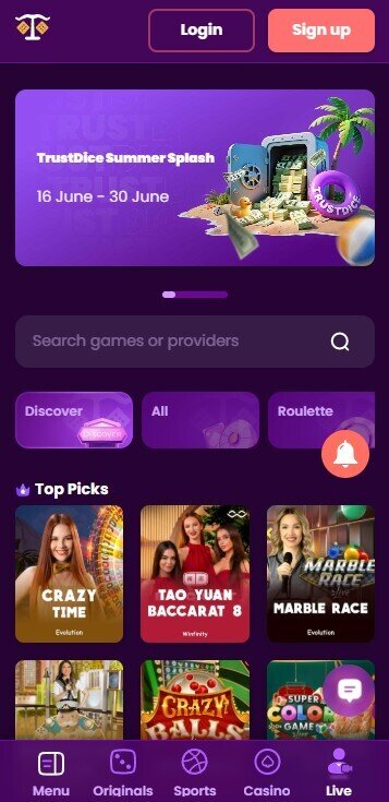 trustdice live dealer mobile
