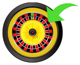 Roulette Wheel with a Green Arrow Pointing