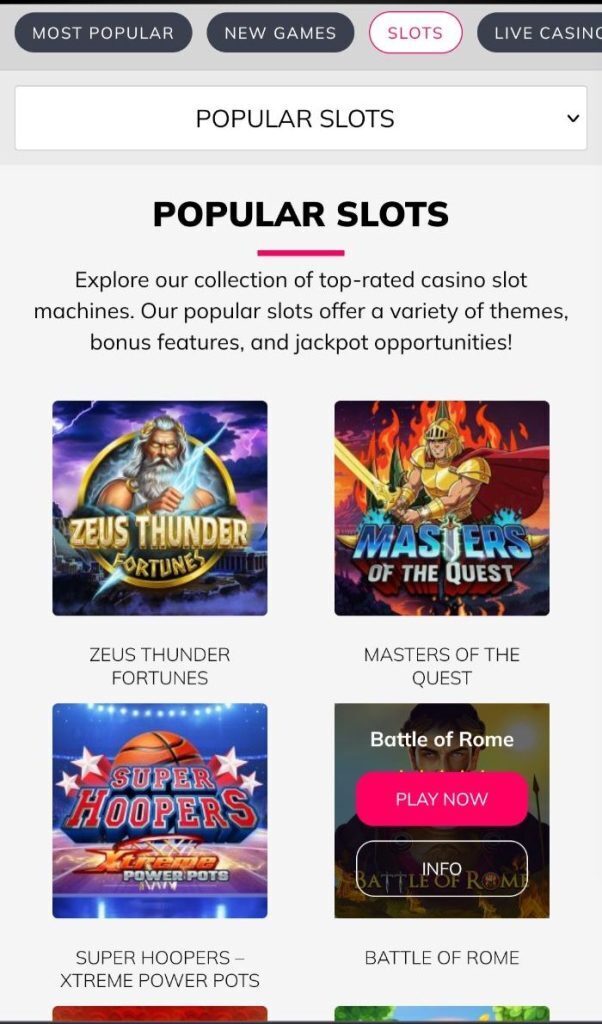 SlotsandCasino Games Page Mobile Screenshot