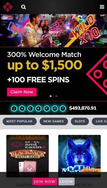 slotsandcasino mobile homepage