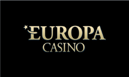 Europa Casino logo, silver-gold font on a black background