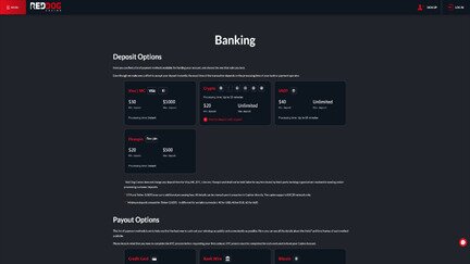 Banking options listed at Red Dog Casino