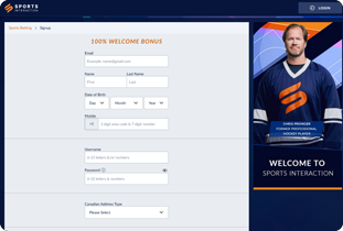 Sports Interaction Sign Up Step 1