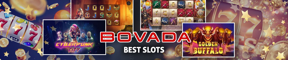 Best Slots text, Bovada logo above, Screenshots of the best slots from A Night With Cleo, Cyberpunk City, Ming Legend, and Golden Buffalo