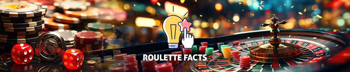 Roulette Facts text centered, Light Bulb above text, Roulette wheel and roulette imagery in background