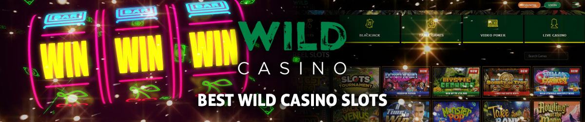 Best Wild Casino Slots text centered, Wild Casino logo with its slots homepage in background