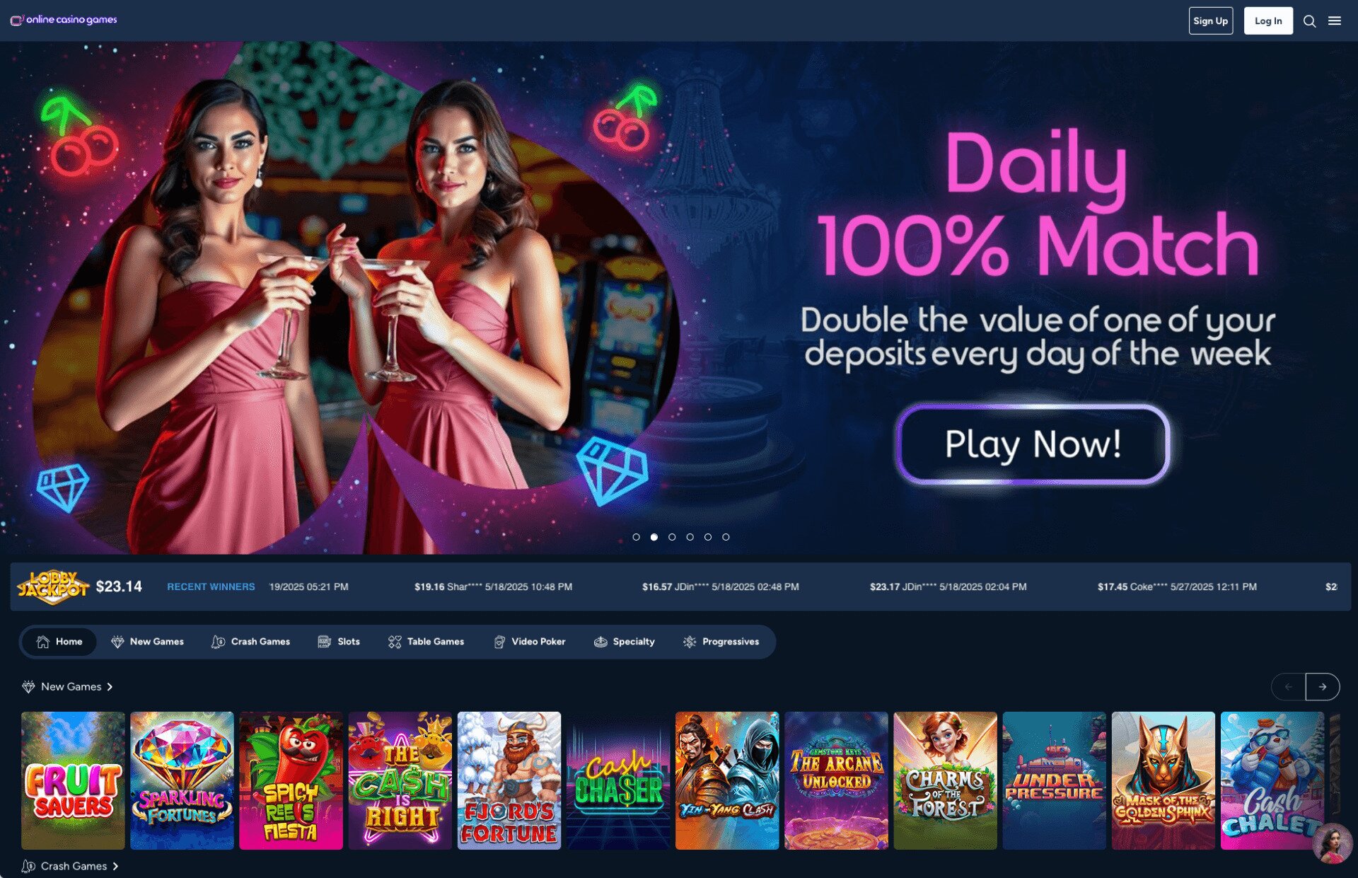 OnlineCasinoGames Homepage Screenshot