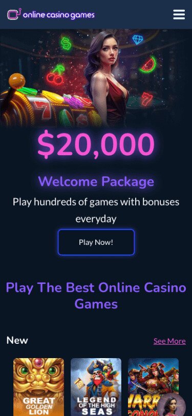 OnlineCasinoGames Mobile Homepage Screenshot