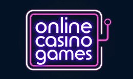 OnlineCasinoGames logo, purple text on black background