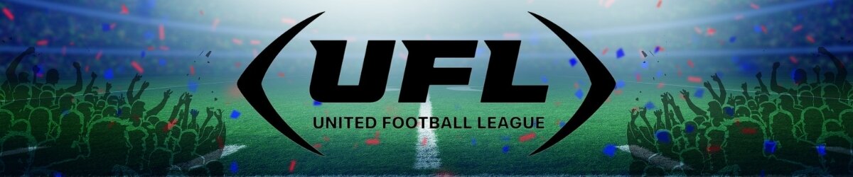 UFL logo centered, football field in background