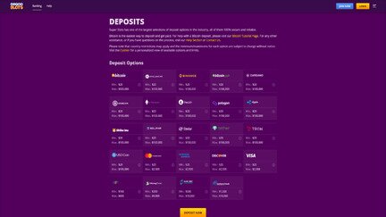 List of deposit methods at SuperSlots