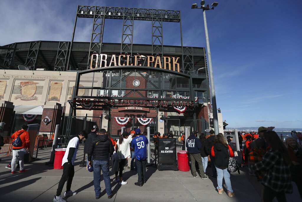 Sky view of Oracle Park, the stadium for the San Francisco Giants