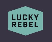 Lucky Rebel logo, black text on green background