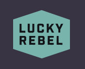 Lucky Rebel logo, black text on green background