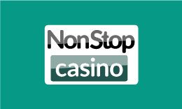 NonStop Casino logo, black and white text over a white box and a green background