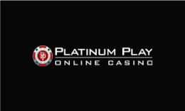 Platinum Play Casino logo, red poker chip with white text on black background