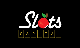 Slots Capital logo, red cherry with white and gold text on a black background