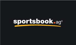 Sportsbook.ag logo, white text with yellow underline on a black background