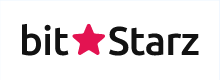 BitStarz logo, black text and a red star on a white background